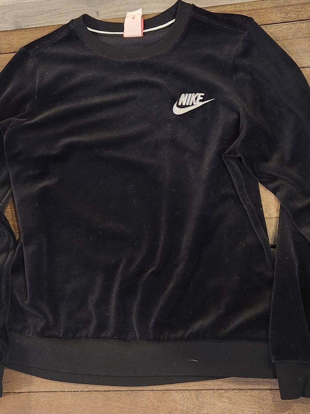 Nike Black Velour Crewneck Sweatshirt with White Logo